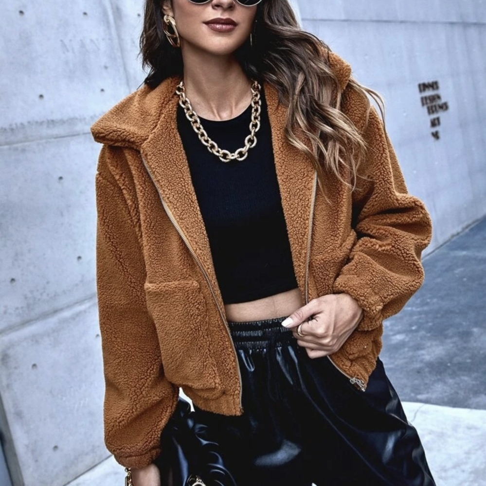 Bagatelle L Caramel Brown Teddy Jacket Faux Fur
